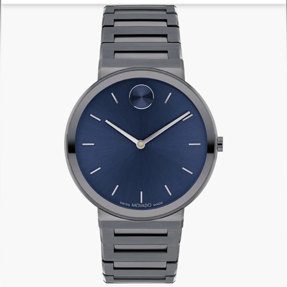 NWOT Movado Bold Horizon Quartz Blue Dial Gunmetal Grey Watch 3601076. $795